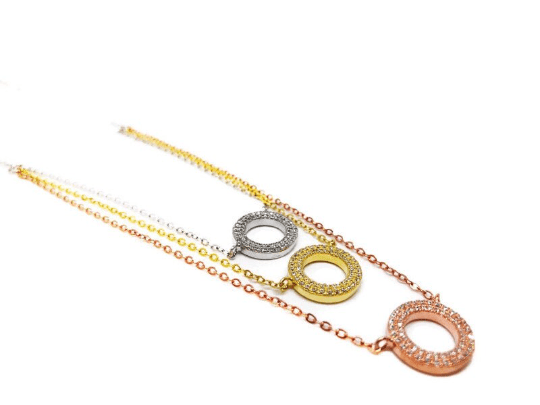 Three Tone Crystals, 925 Sterling Silver Necklace - Naked Nation UK