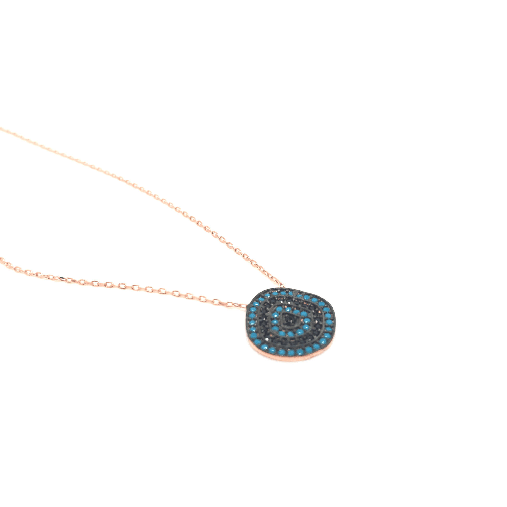 Turkish Design Blue with Stones Pendant Necklace - Rose Gold and Silver. - Naked Nation UK