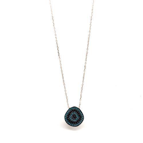 Turkish Design Blue with Stones Pendant Necklace - Rose Gold and Silver. - Naked Nation UK