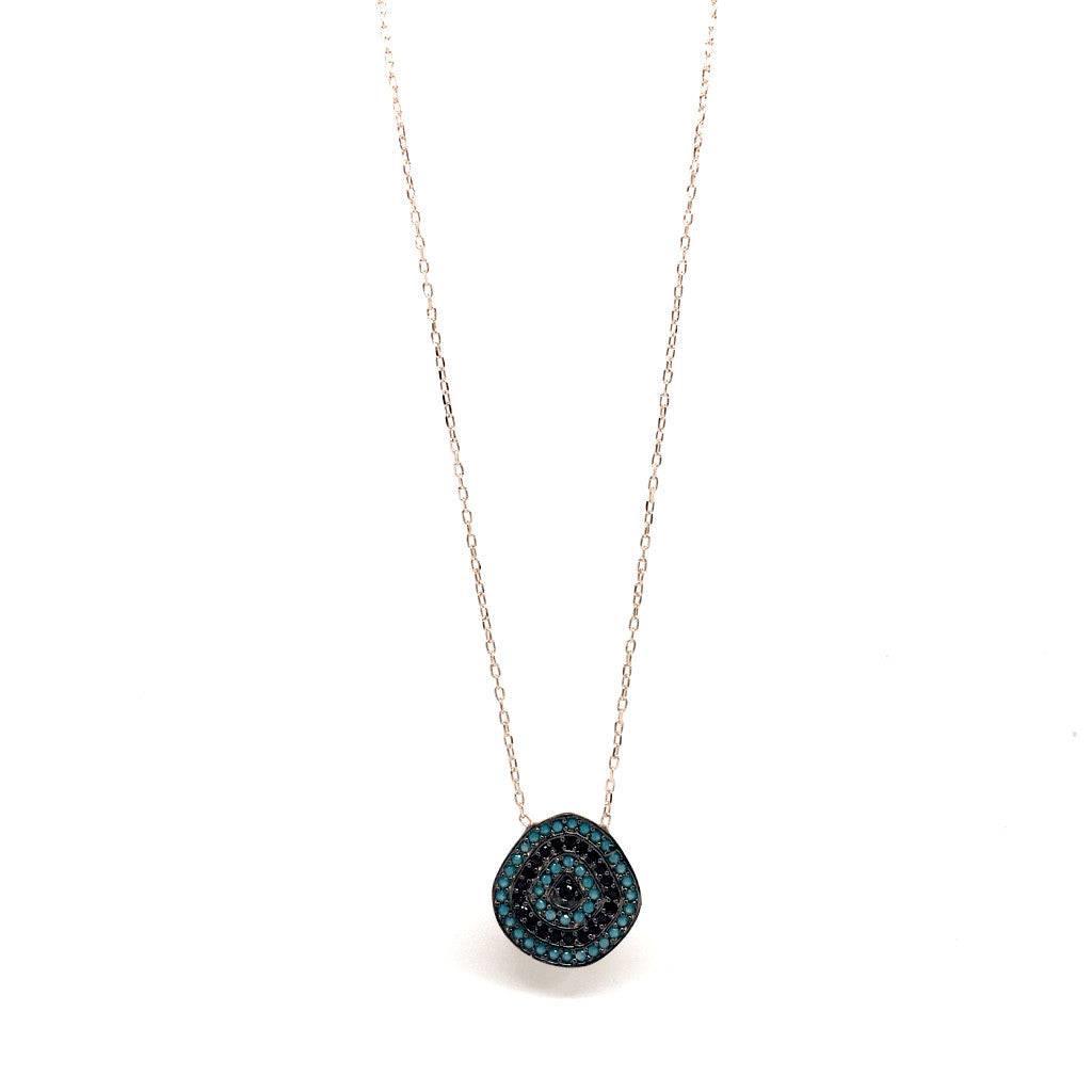 Turkish Design Blue with Stones Pendant Necklace - Rose Gold and Silver. - Naked Nation UK