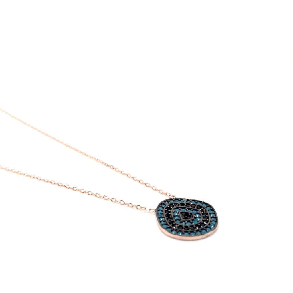 Turkish Design Blue with Stones Pendant Necklace - Rose Gold and Silver. - Naked Nation UK