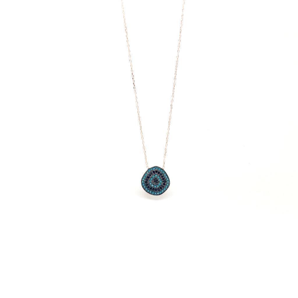 Turkish Design Blue with Stones Pendant Necklace - Rose Gold and Silver. - Naked Nation UK
