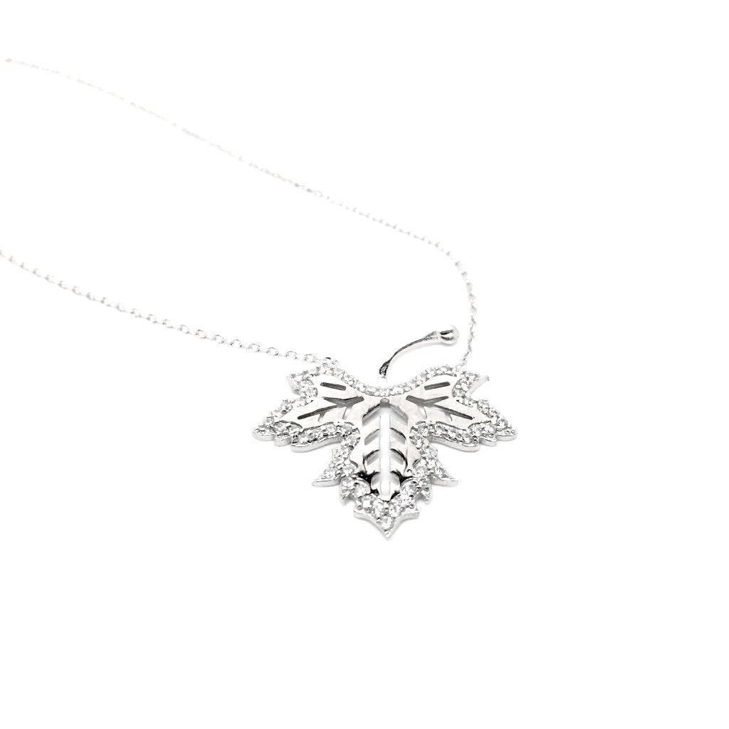 Winter Necklace, Crystal Leaf Necklace, 925 Sterling Silver - Naked Nation UK