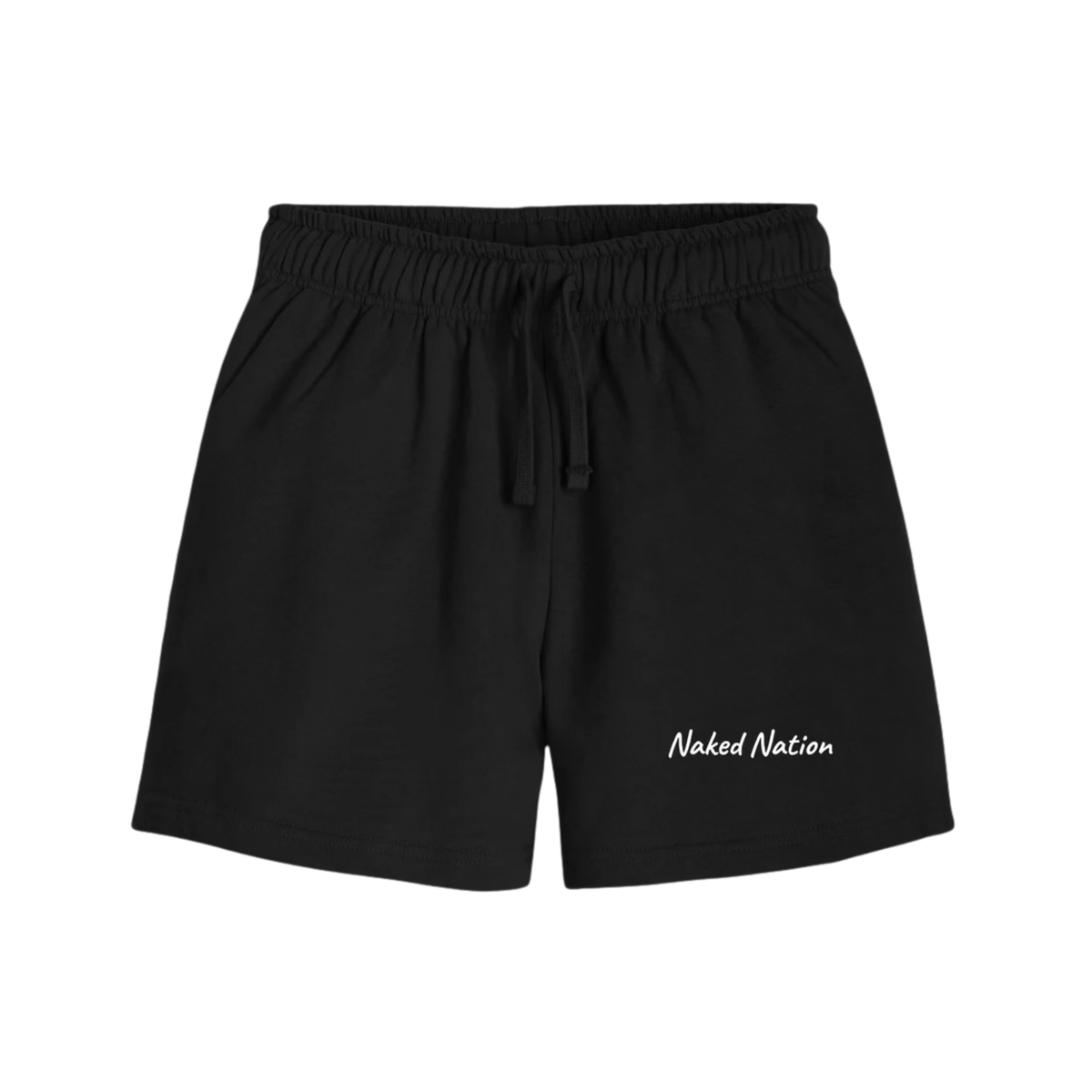 Naked Nation women's organic cotton jogger shorts in Black, front view