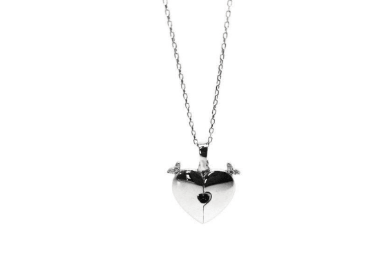 Black Cubic Zirconia Open Heart Pendant Necklace - Naked Nation UK