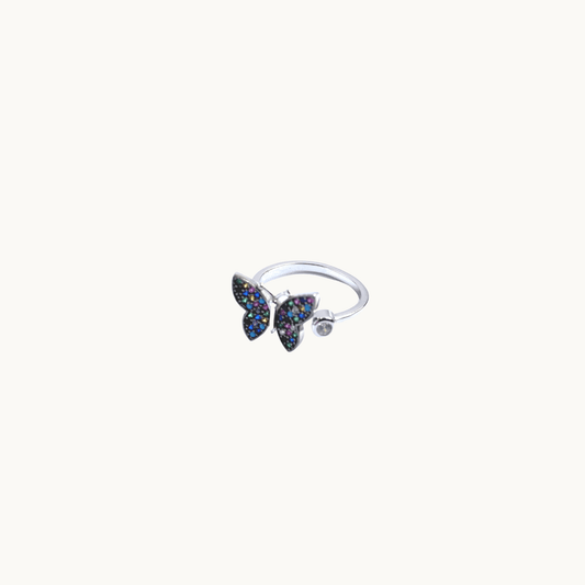 Butterfly Adjustable Ring 925 Sterling Silver with Cubic Zirconia Stones - Naked Nation UK