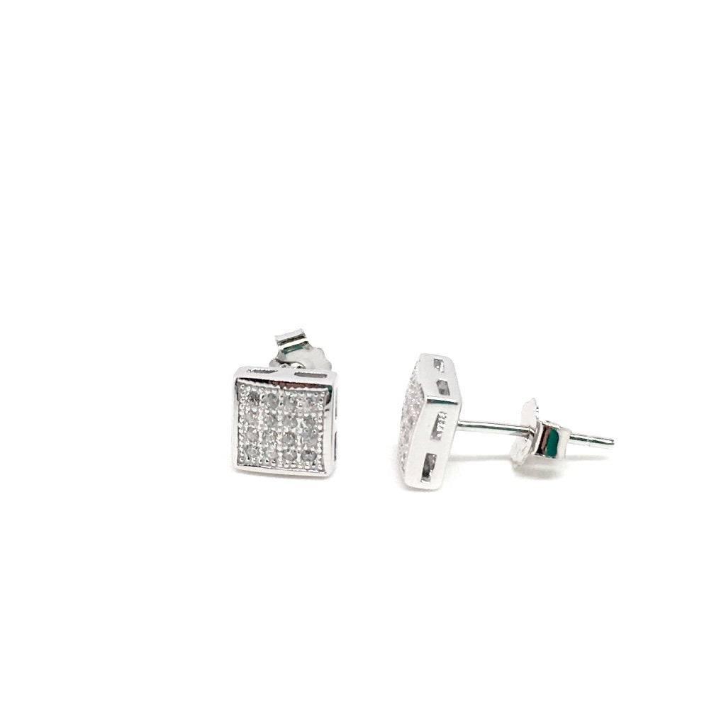 Dainty Sterling Silver and Rose Gold Cubic Zirconia Square Stud Earrings - Naked Nation UK