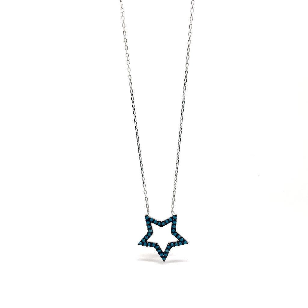 Delicate Blue Stones STAR Pendant 925 Sterling Silver Necklace (Rose Gold & Silver) - Naked Nation UK