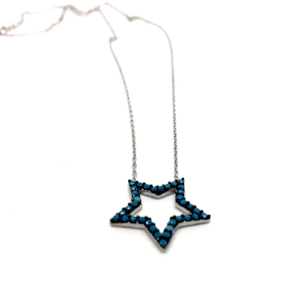 Delicate Blue Stones STAR Pendant 925 Sterling Silver Necklace (Rose Gold & Silver) - Naked Nation UK