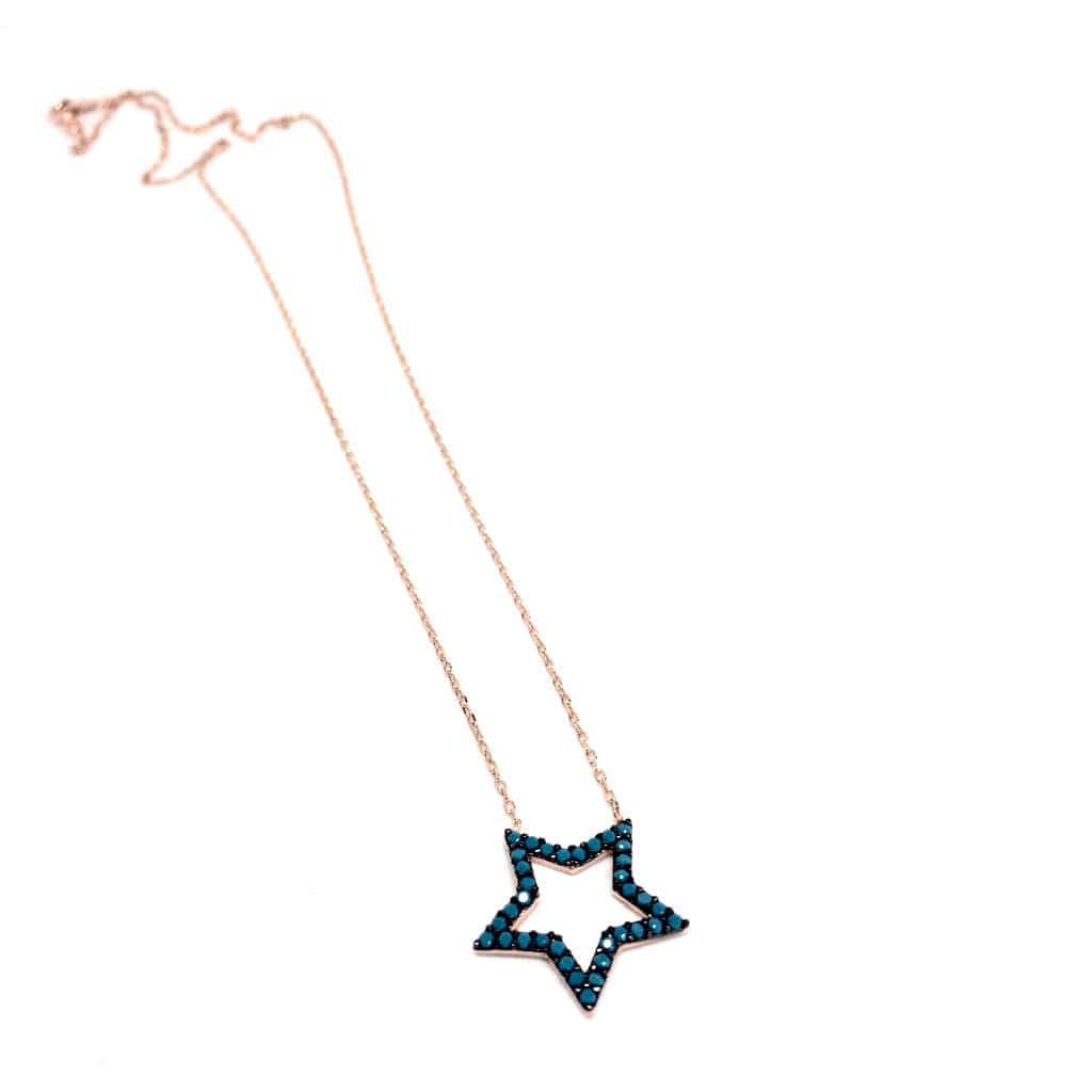 Delicate Blue Stones STAR Pendant 925 Sterling Silver Necklace (Rose Gold & Silver) - Naked Nation UK