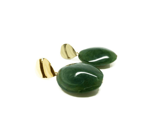 Green stones with Gold dangle earrings. Birthday gifts for women - Naked Nation UK