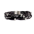 Italian Black and Brown Genuine Leather Bracelet with Stainless Steel Beads - Naked Nation UK