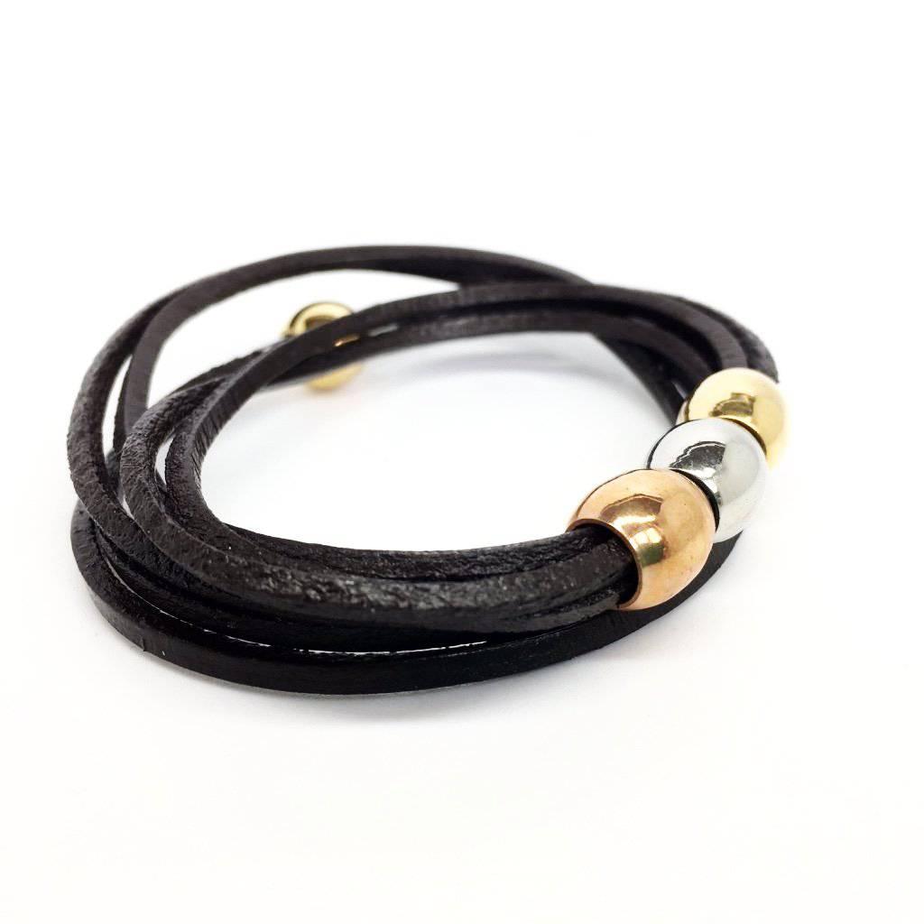 Italian Leather and Stainless Steel Bracelet with Magnetic Closure - Naked Nation UK