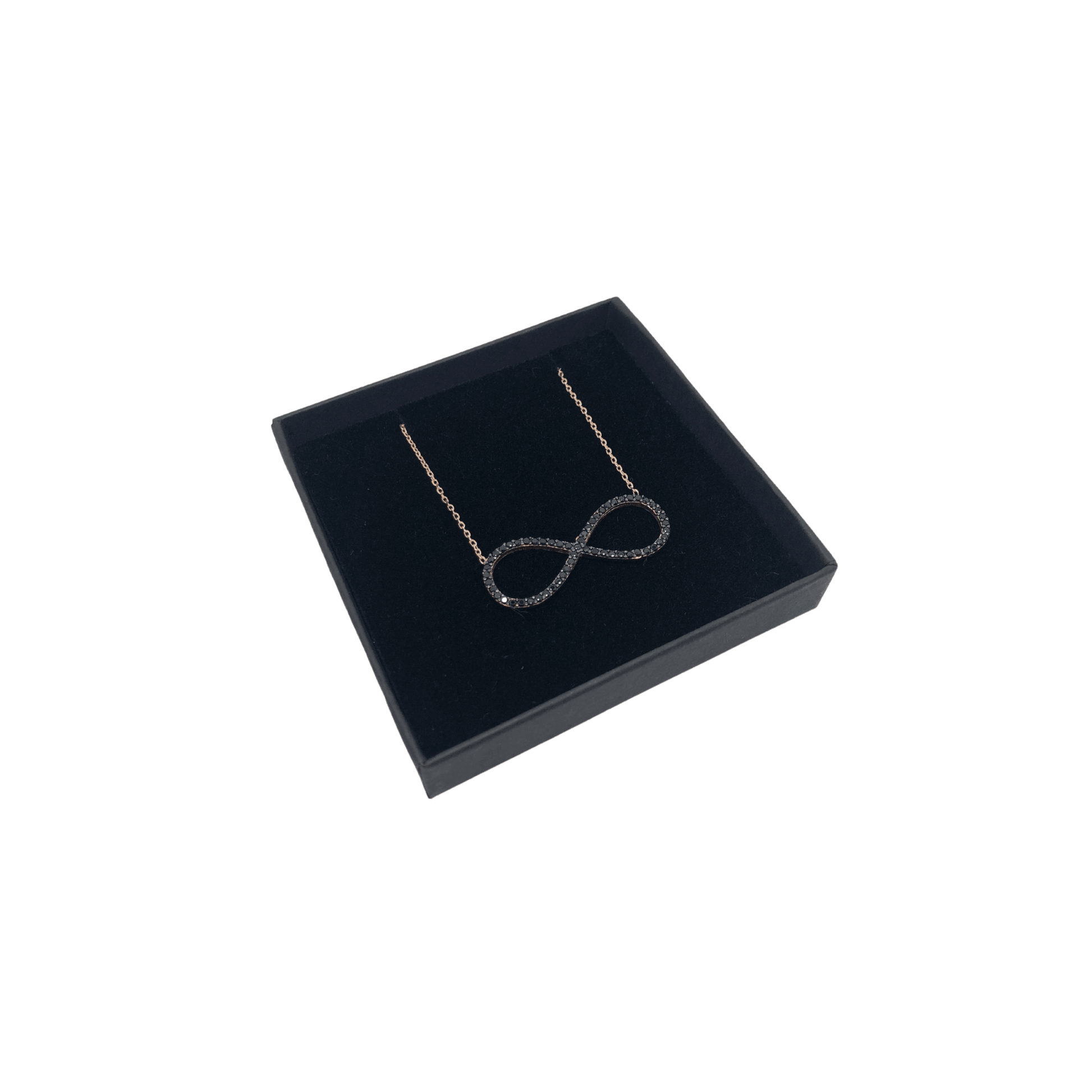 Italian Sterling Silver Infinity Necklace in Rose Gold and Black Stones - Naked Nation UK