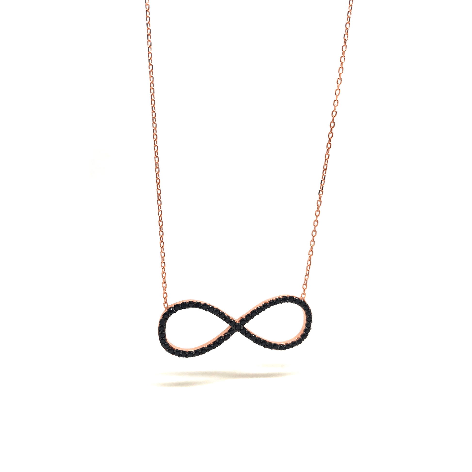 Italian Sterling Silver Infinity Necklace in Rose Gold and Black Stones - Naked Nation UK