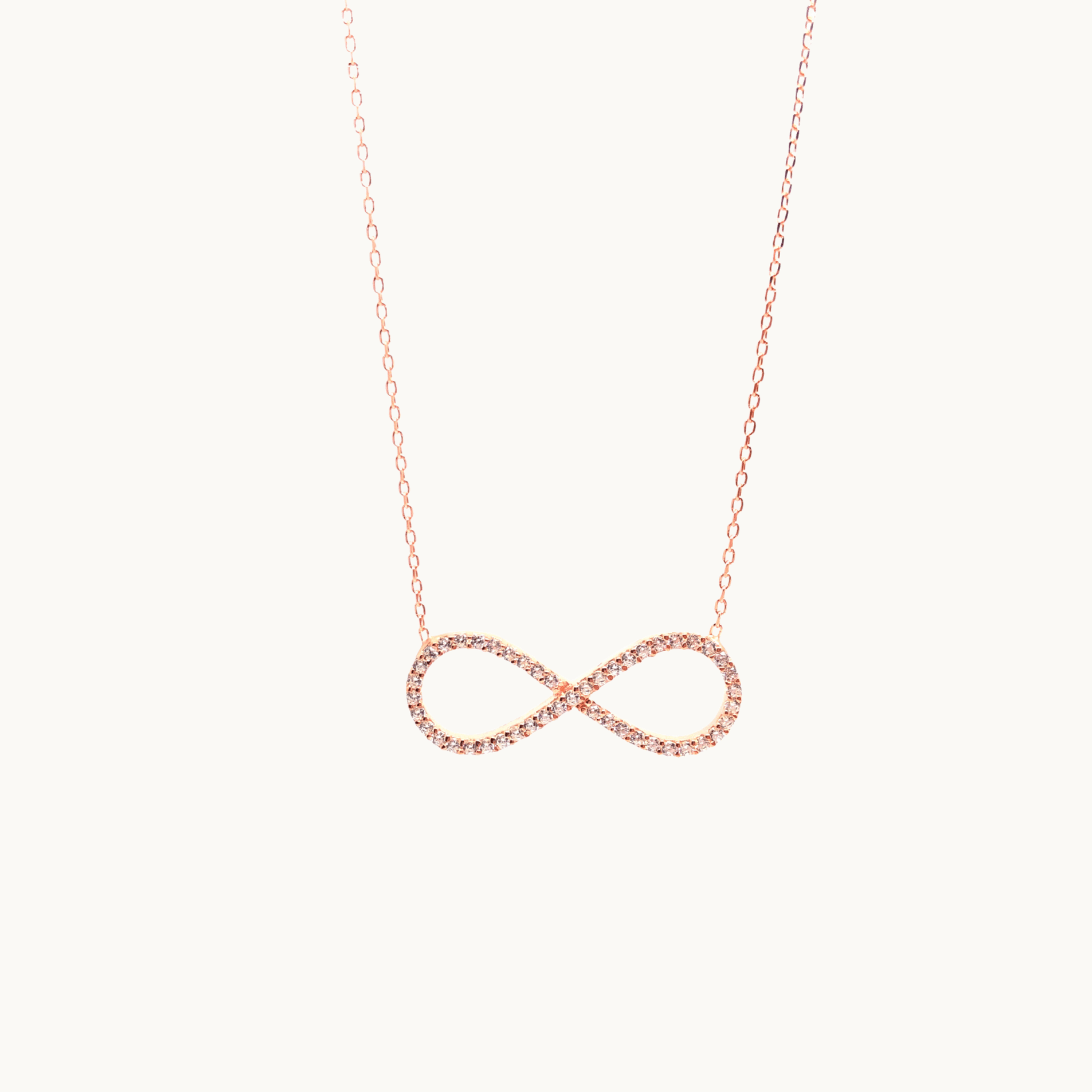 Italian Sterling Silver Infinity Necklace in Rose Gold and Crystals - Naked Nation UK