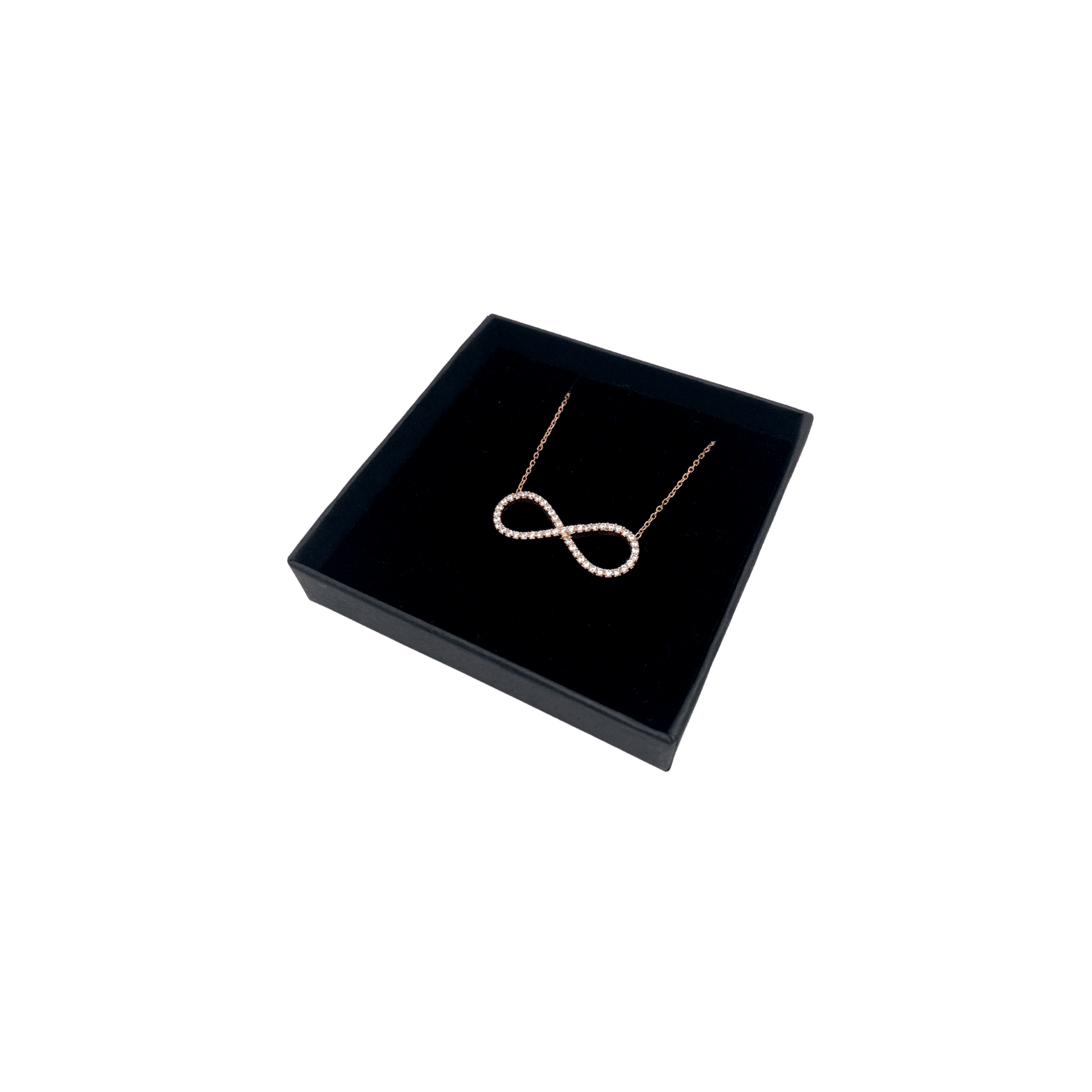 Italian Sterling Silver Infinity Necklace in Rose Gold and Crystals - Naked Nation UK