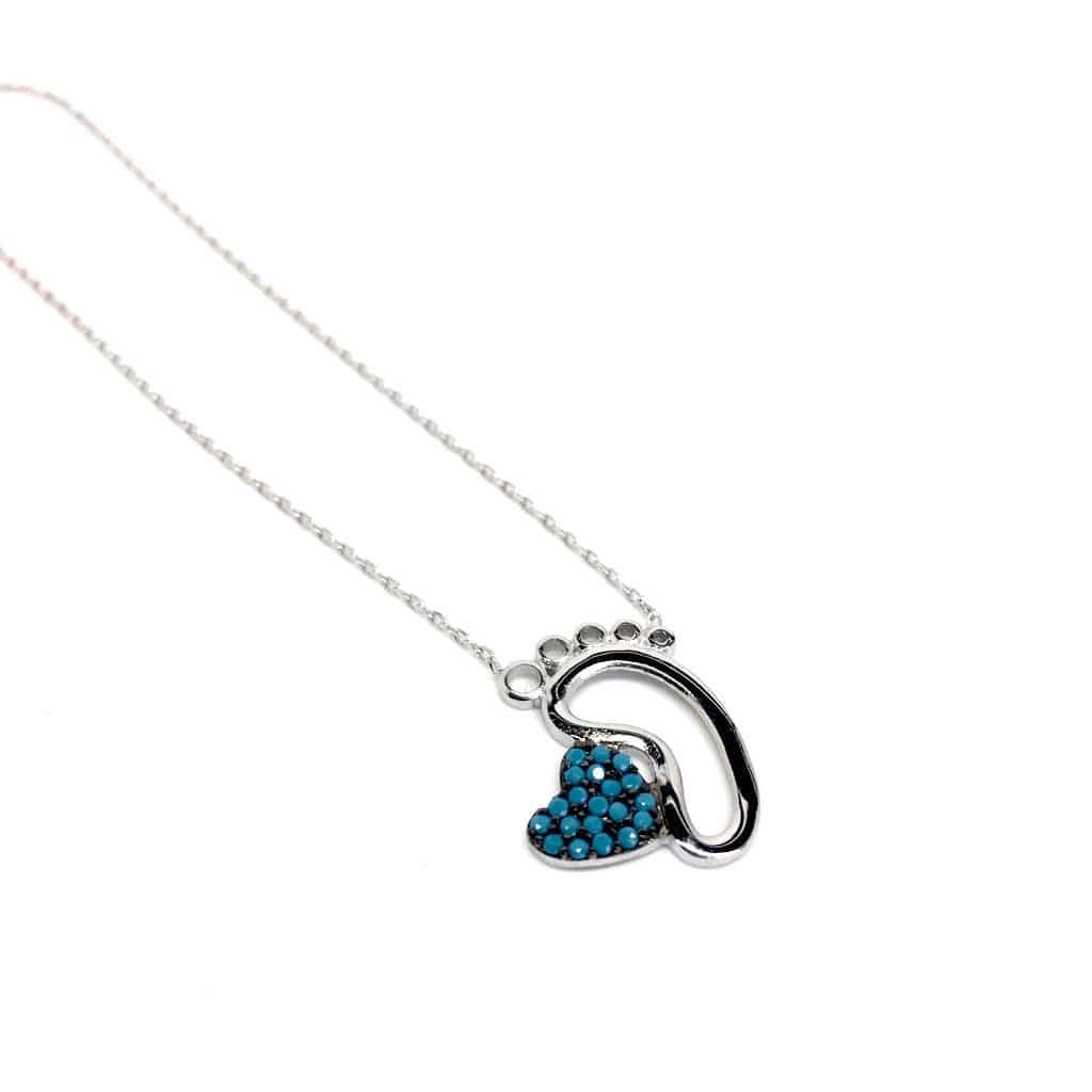 Jewellery for Mum - Baby Foot Necklace with Blue Heart - Naked Nation UK