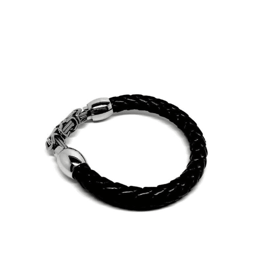 Leather and Stainless Steel Black Bracelet with Magnetic closure - Naked Nation UK
