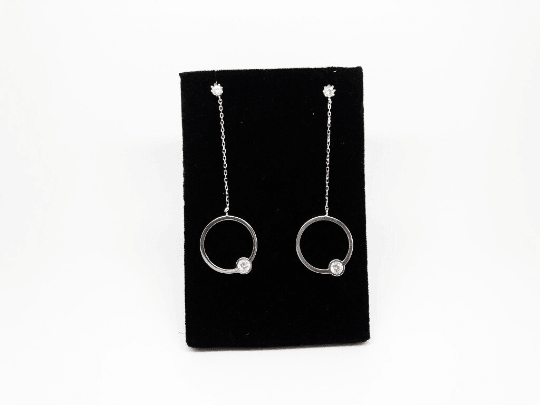 Long 925 Sterling Silver Earrings with Ring and Crystals - Naked Nation UK
