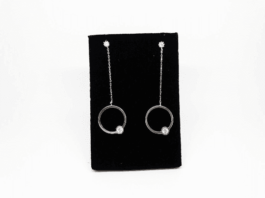 Long 925 Sterling Silver Earrings with Ring and Crystals - Naked Nation UK