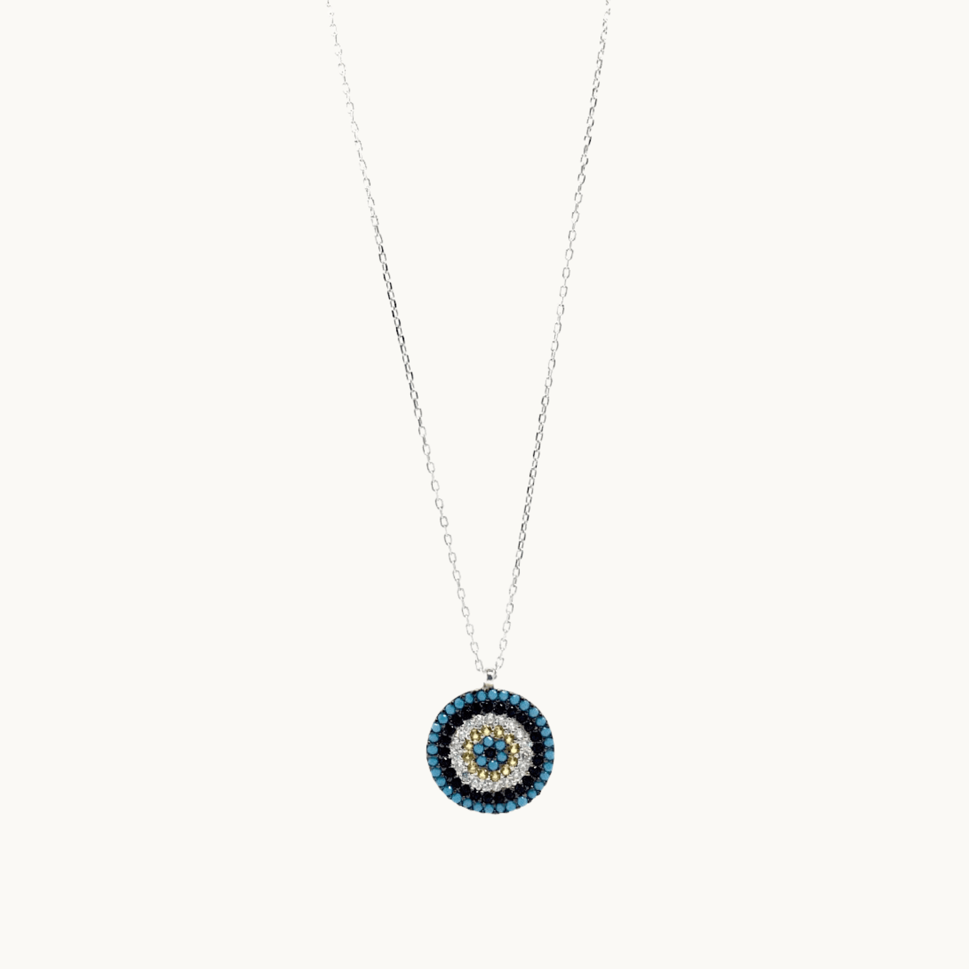 Mediterranean Style Sterling Silver Cubic Zirconia Round Pendant Necklace - Naked Nation UK