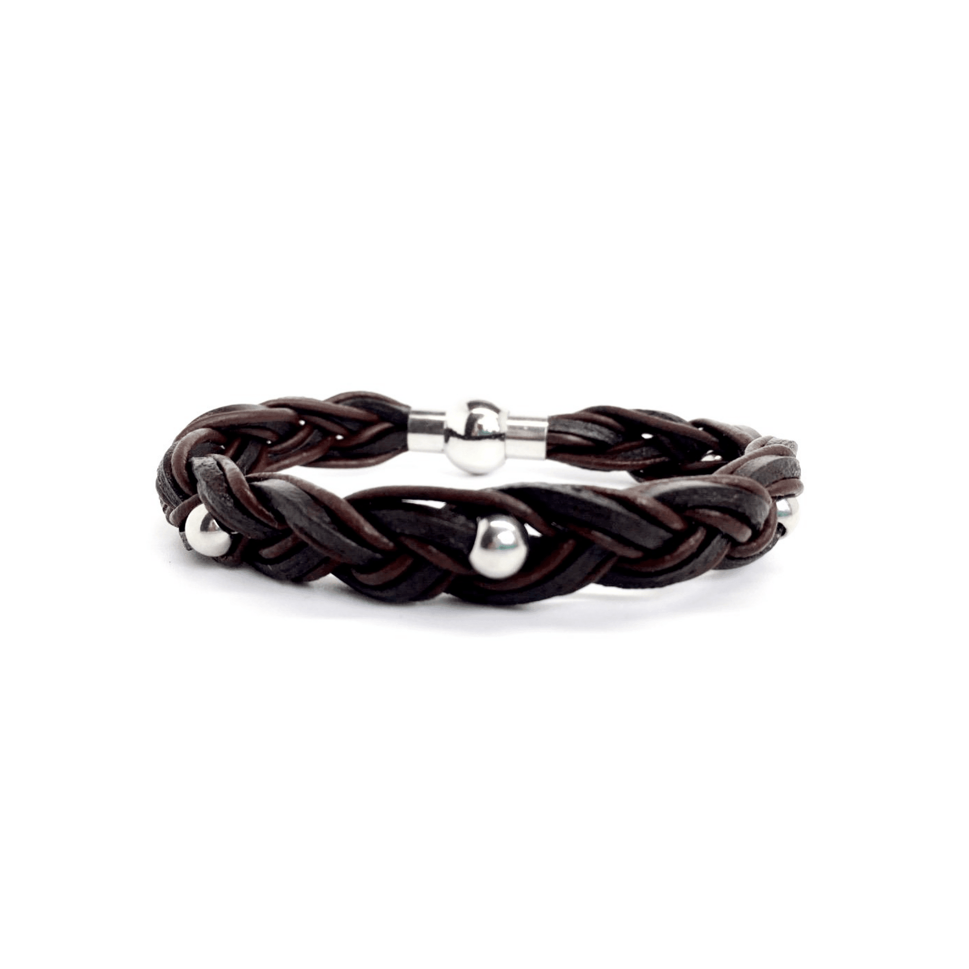 Men's Jewellery Leather & beads Bracelet with Plated Stainless Steel Design. Magnetic closure - Naked Nation UK