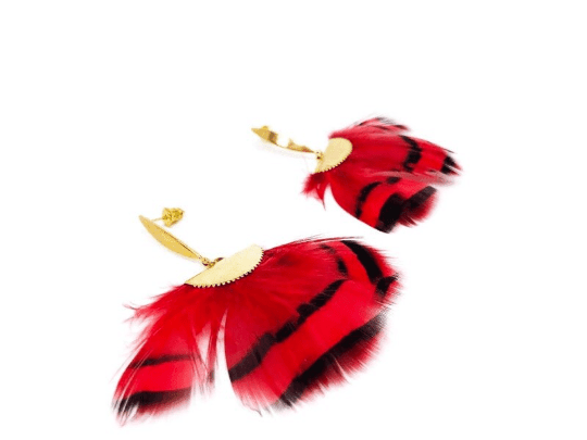 Red and Brown Feather Latin American Earrings - Naked Nation UK