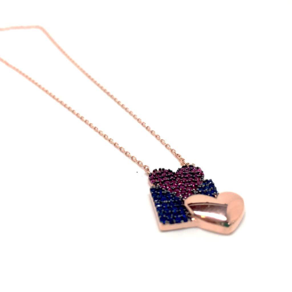 Romantic Rose Gold with two hearts Pendant Necklace - Naked Nation UK