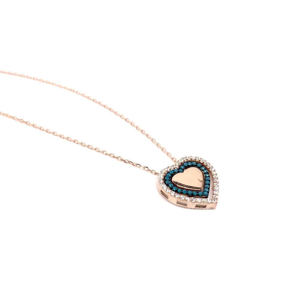 Rose Gold and Silver Cubic Zirconia Circle Heart Pendant Necklace - Naked Nation UK