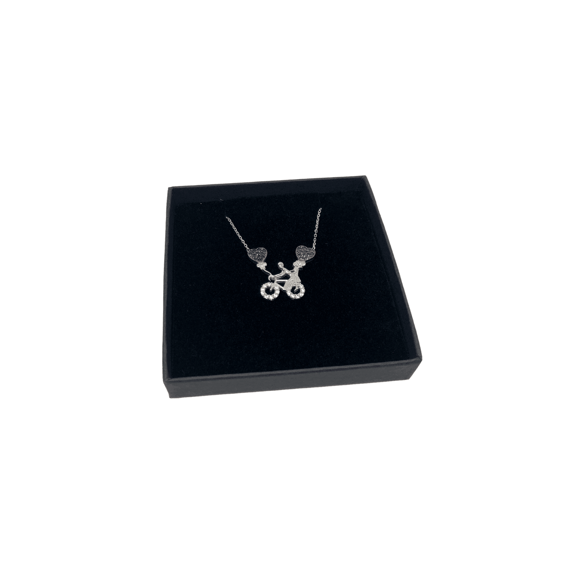 Sterling Silver Bicycle Necklace with Cubic Zirconia Hearts Pendant - Naked Nation UK