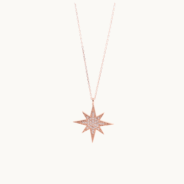 Sterling Silver Cubic Zirconia Star Pendant Necklace With Black and Clear Stones - Naked Nation UK