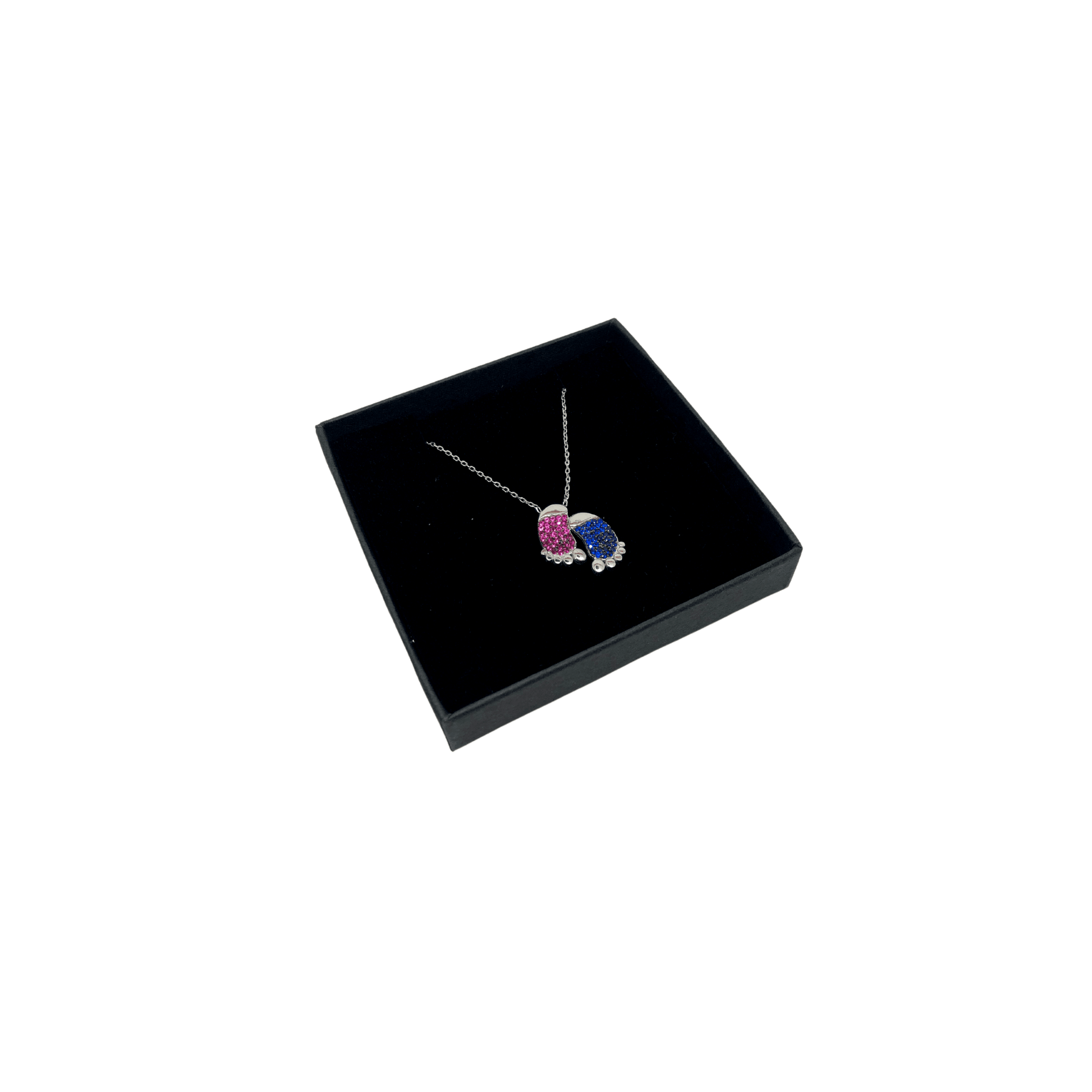 Sterling Silver Mother and Baby Feet Cubic Zirconia Pendant Necklace - Naked Nation UK