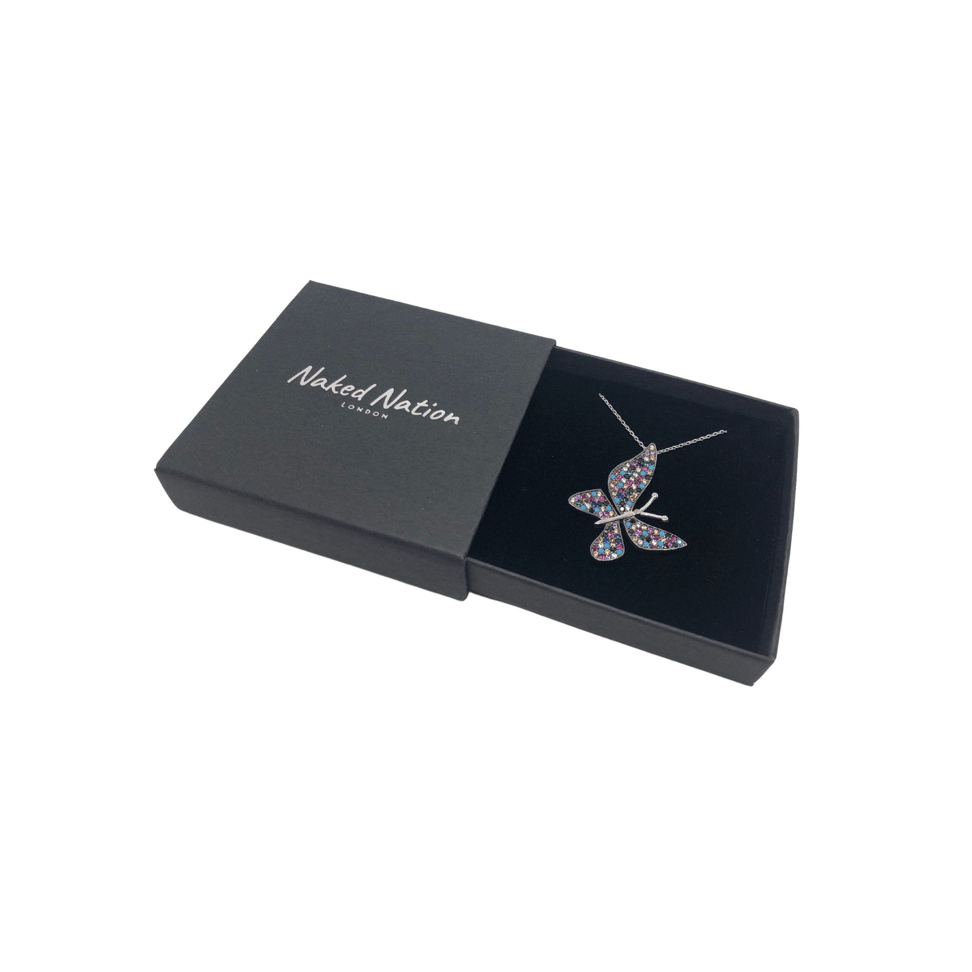 Sterling Silver Multi Coloured Cubic Zirconia Butterfly Necklace by Naked Nation - Naked Nation UK