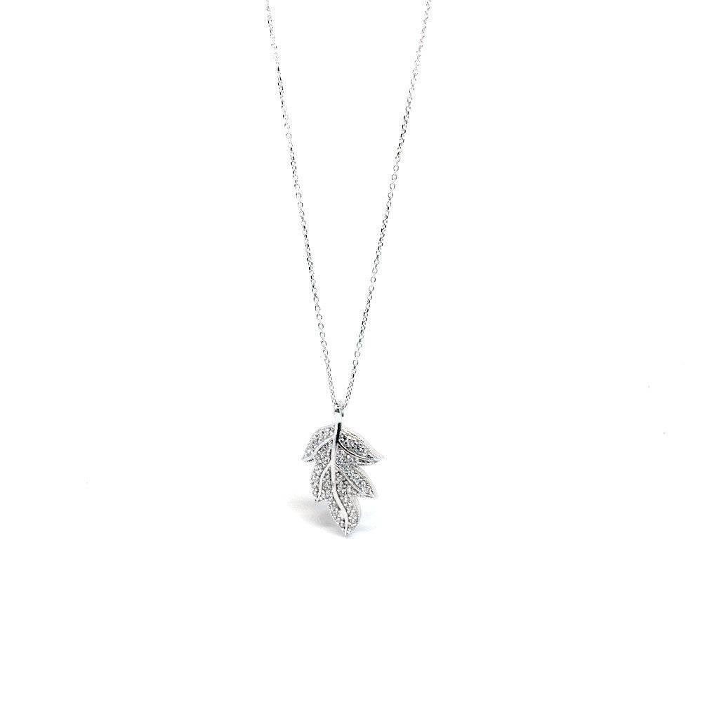 Sterling Silver Necklace with Cubic Zirconia Leaf Design Pendant - Naked Nation UK