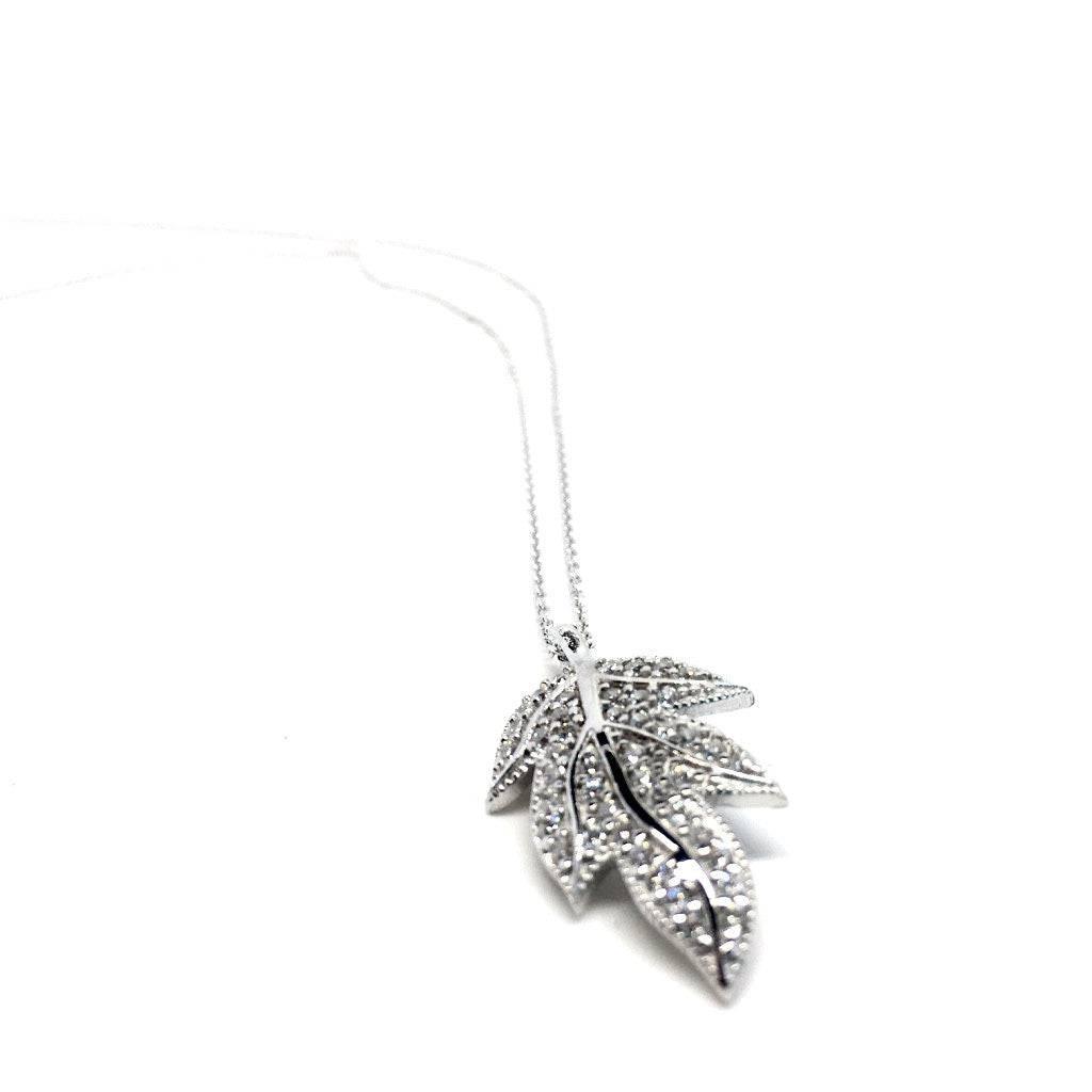 Sterling Silver Necklace with Cubic Zirconia Leaf Design Pendant - Naked Nation UK