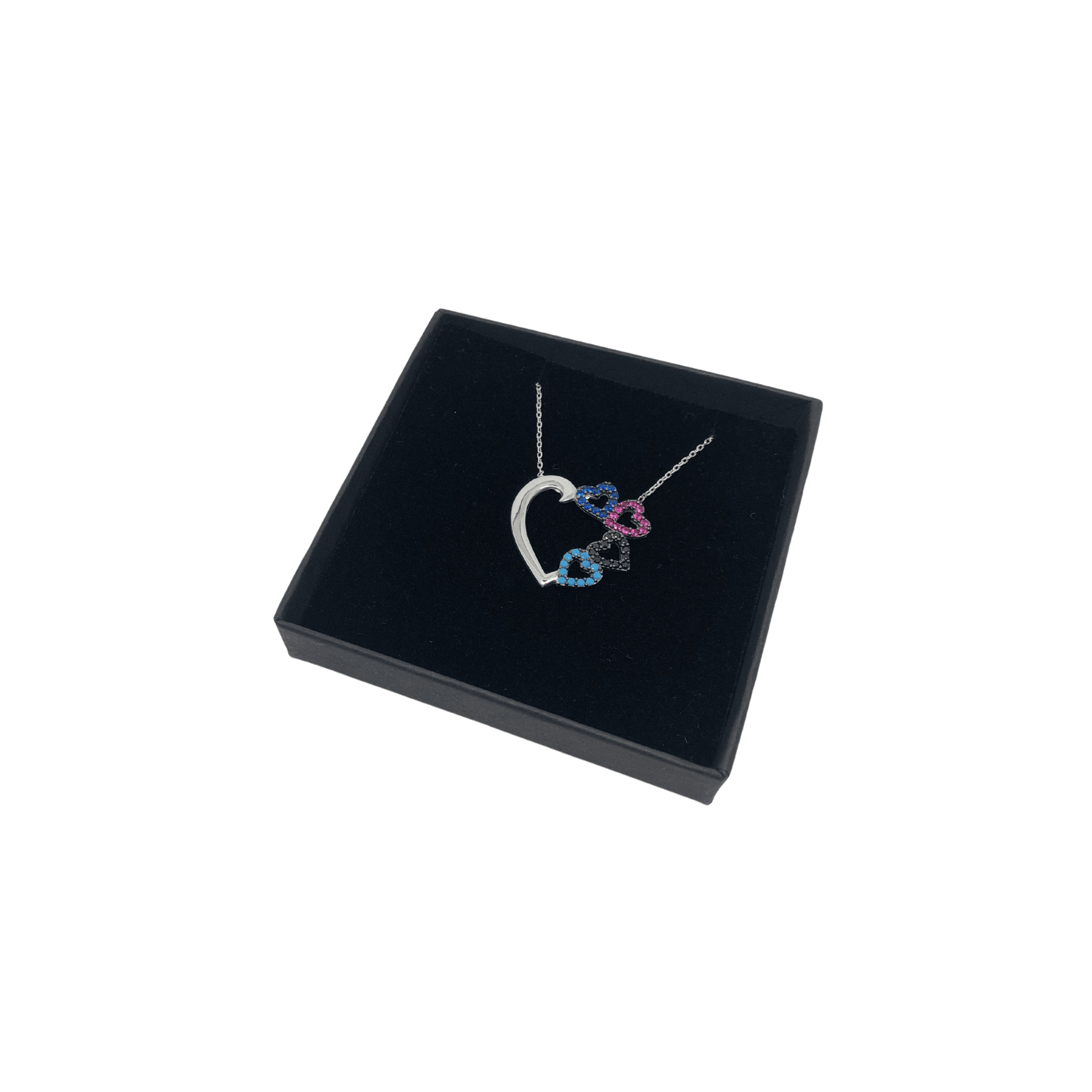 Sterling Silver Necklace with Small Black Pink and Blue Hearts Pendant by Naked Nation - Naked Nation UK