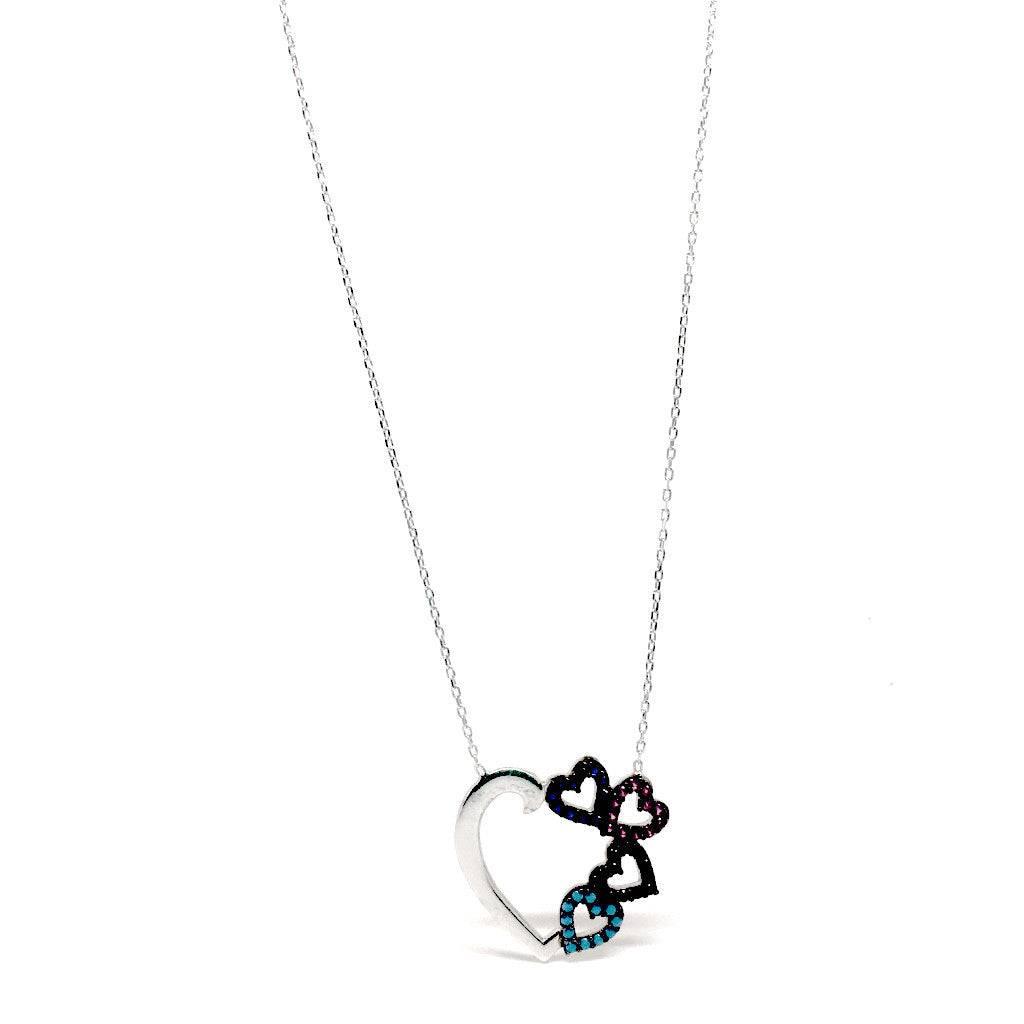 Sterling Silver Necklace with Small Black Pink and Blue Hearts Pendant by Naked Nation - Naked Nation UK