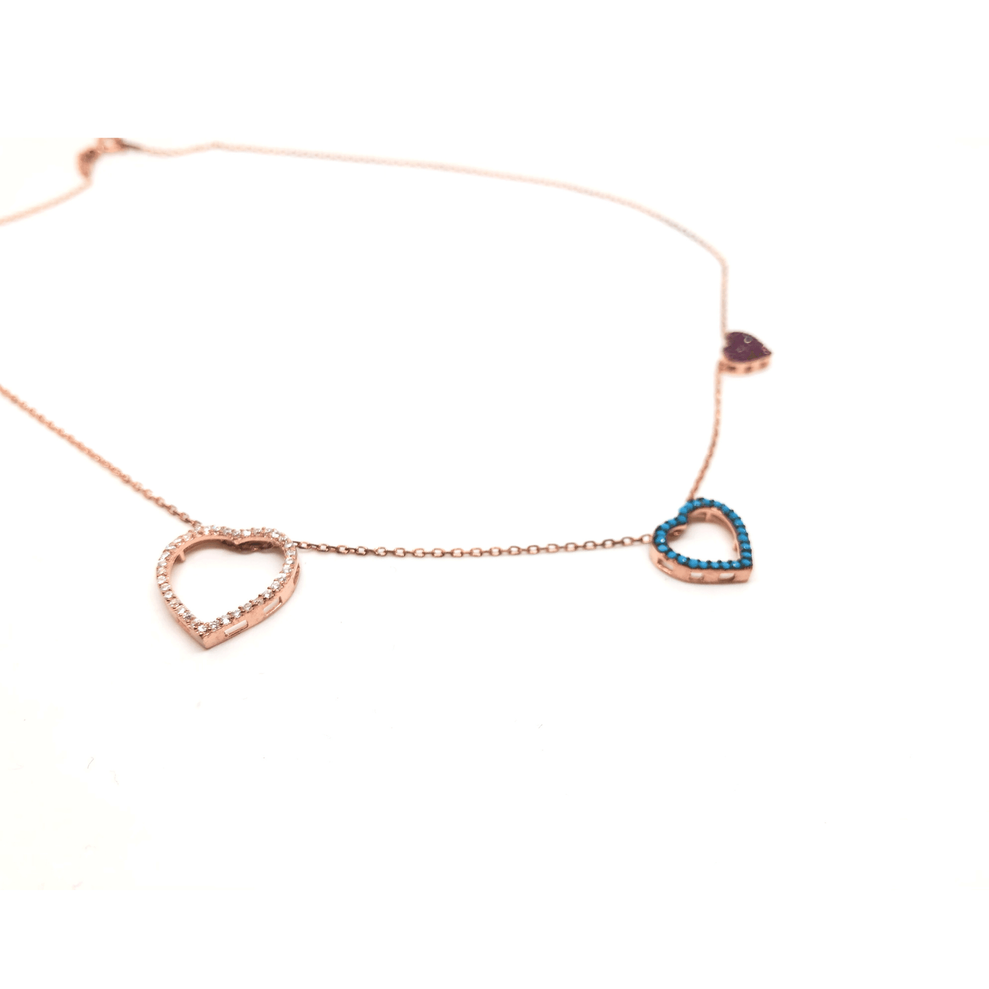 Sterling Silver Rose Gold Triple Heart Cubic Zirconia Pendant Necklace - Naked Nation UK