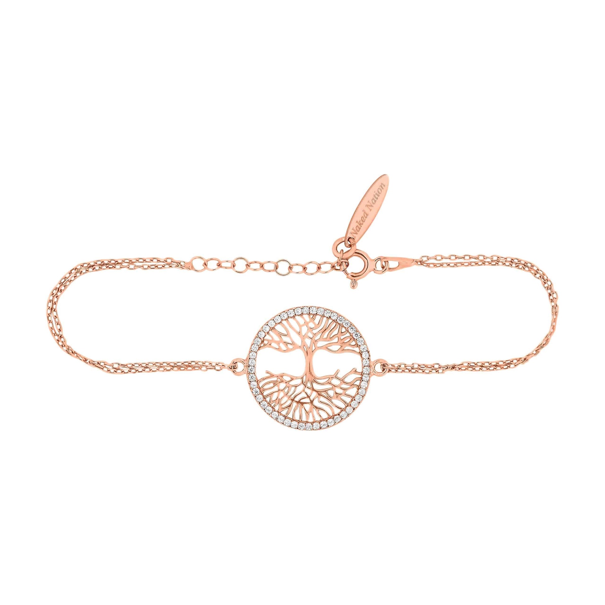 Tree of Life Rose Gold with Crystals, Sterling Silver & Family tree Bracelet - Naked Nation UK