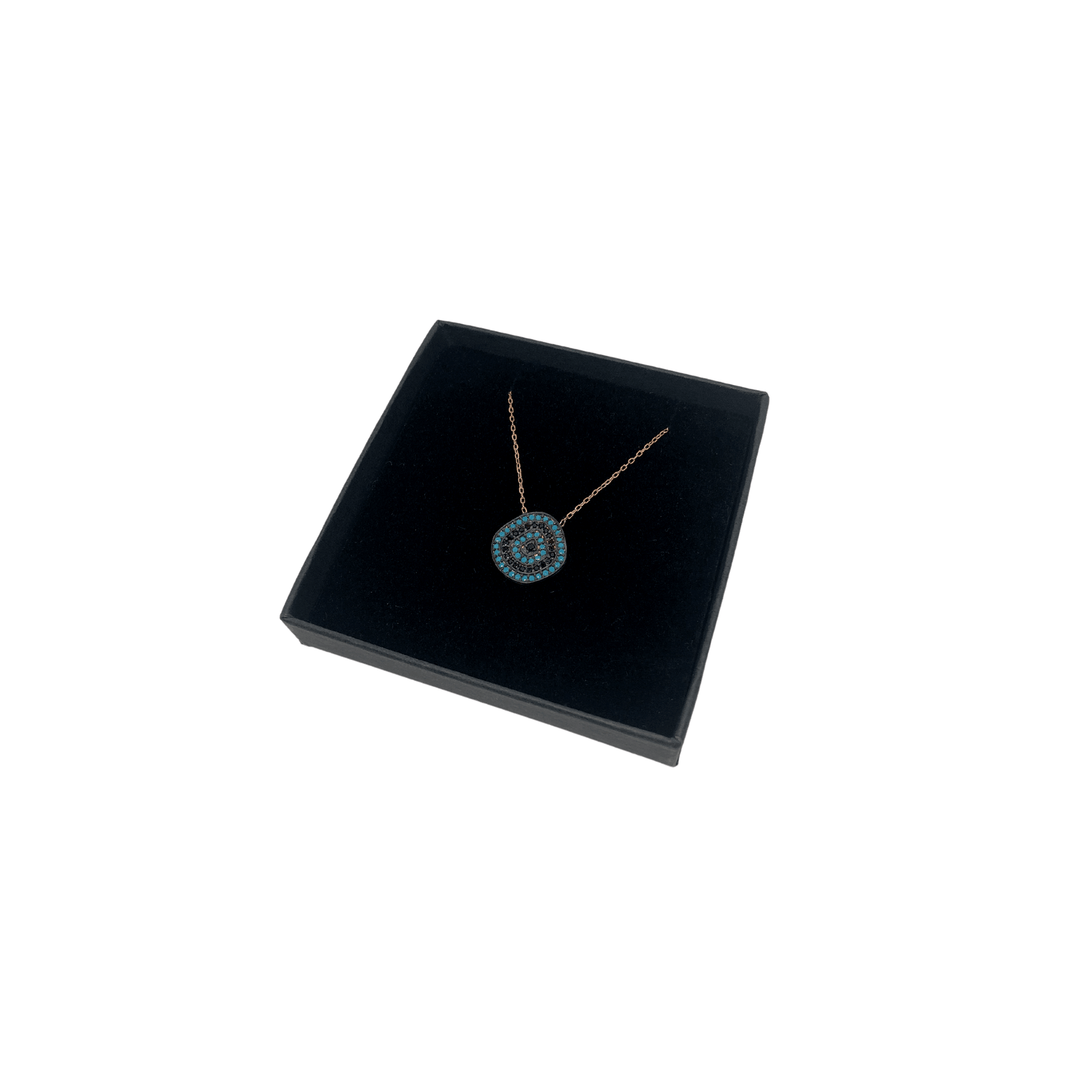 Turkish Design Blue with Stones Pendant Necklace - Rose Gold and Silver. - Naked Nation UK