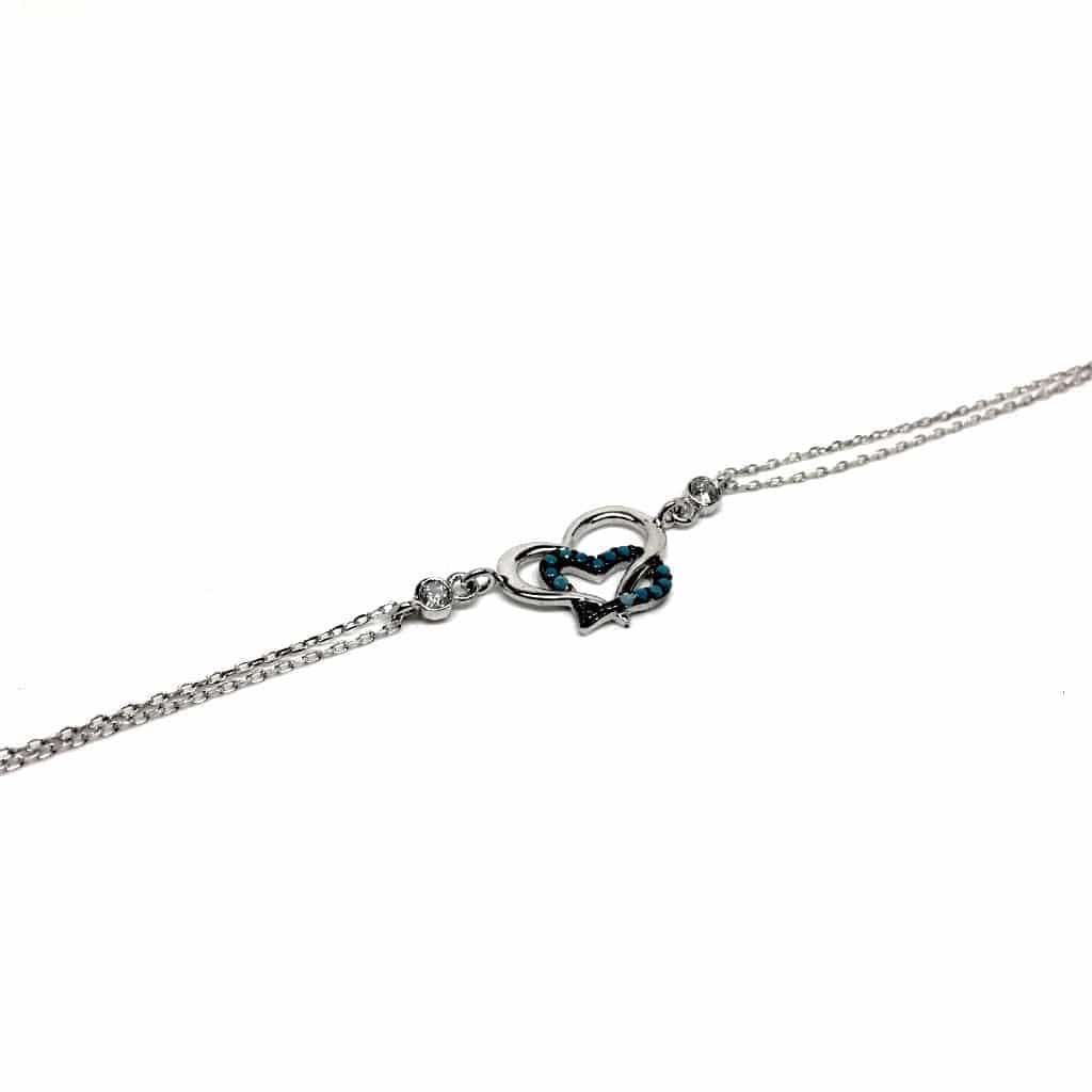 Women's Sterling Silver Blue Heart Bracelet with Crystals - Naked Nation UK